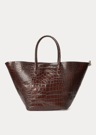 Bolsos De Mano Polo Ralph Lauren Mujer Chocolate - Embossed Large Bellport - MYUQX3250